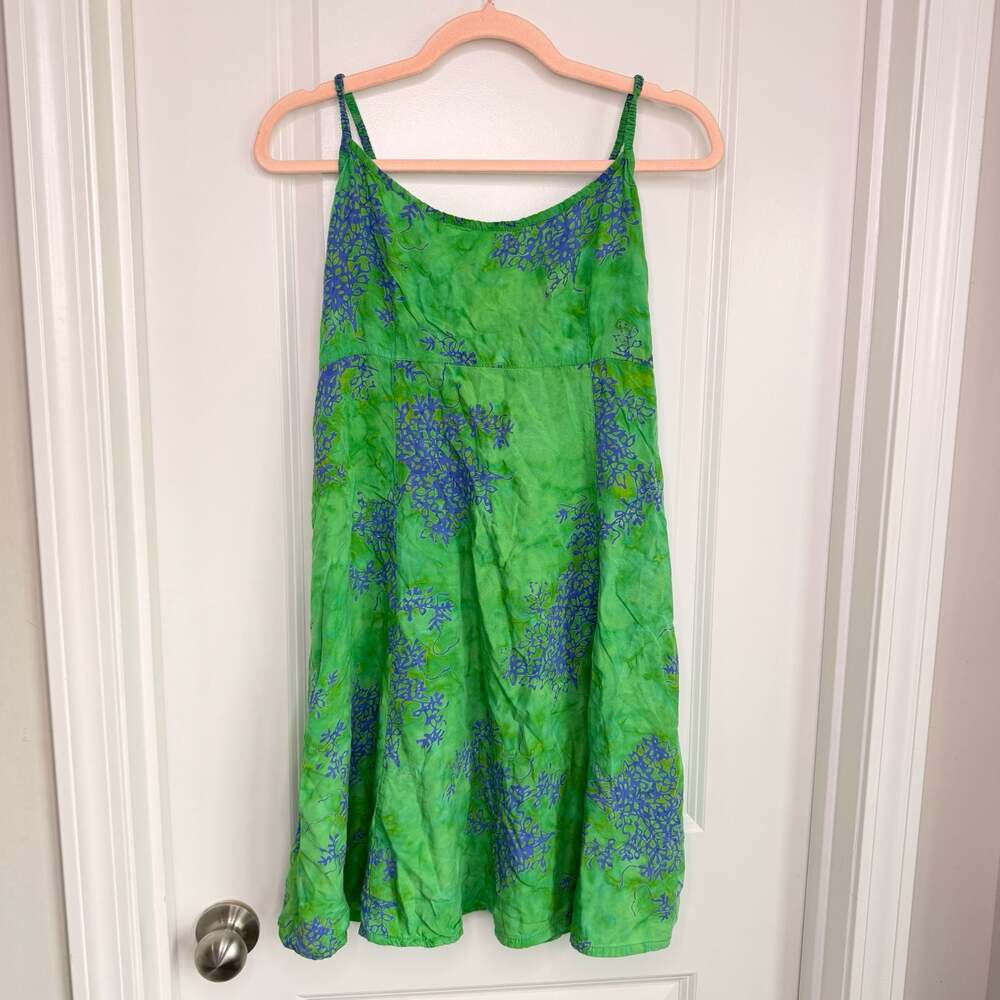 Batik Tie-Dye Smocked Sundress Green‎ Blue Boho Sun Dress